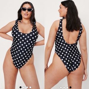 Polka Dot Shoulder Tie Swimsuit